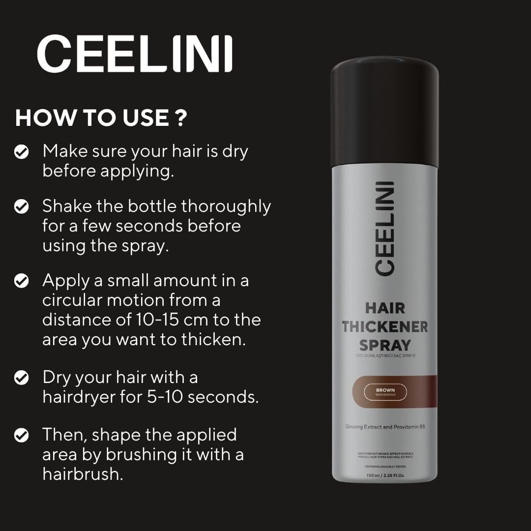 Ceel Haarverdichtungsspray mit Keratinfasern – natürliches Volumen und volleres Haar in 15 Sekunden (100 ml)